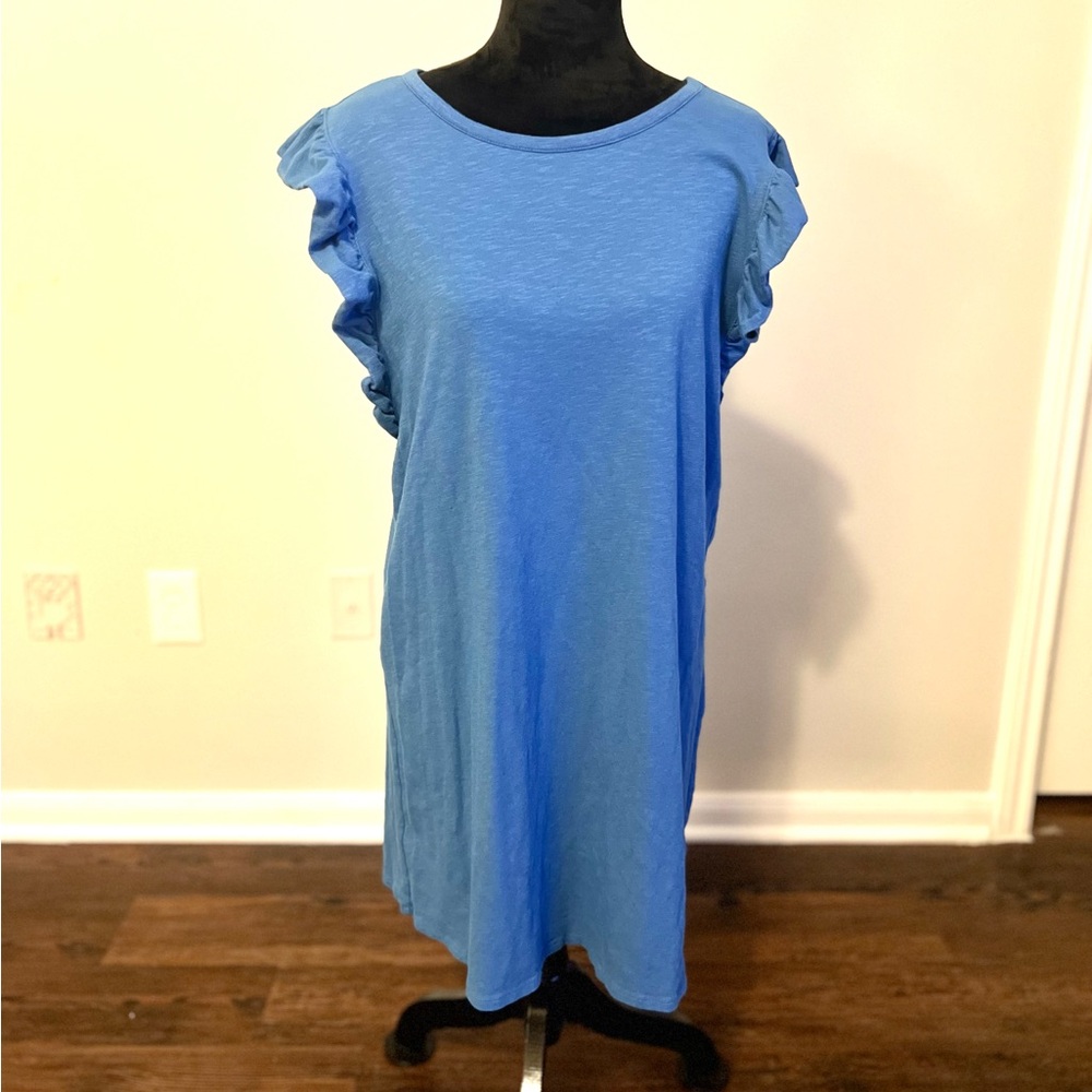 a.n.a Blue Ruffled Cap Sleeve Tunic Dress